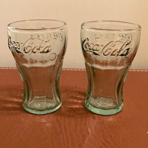 Pair Coca Cola green shot glasses